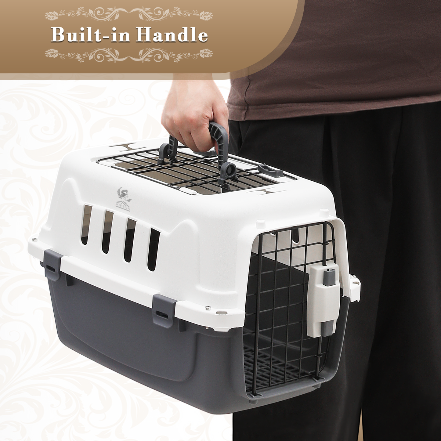 ATHENA COLLECTION Pet Carrier Hard-Sided 18'' Length 1 Handle White and Dark Grey