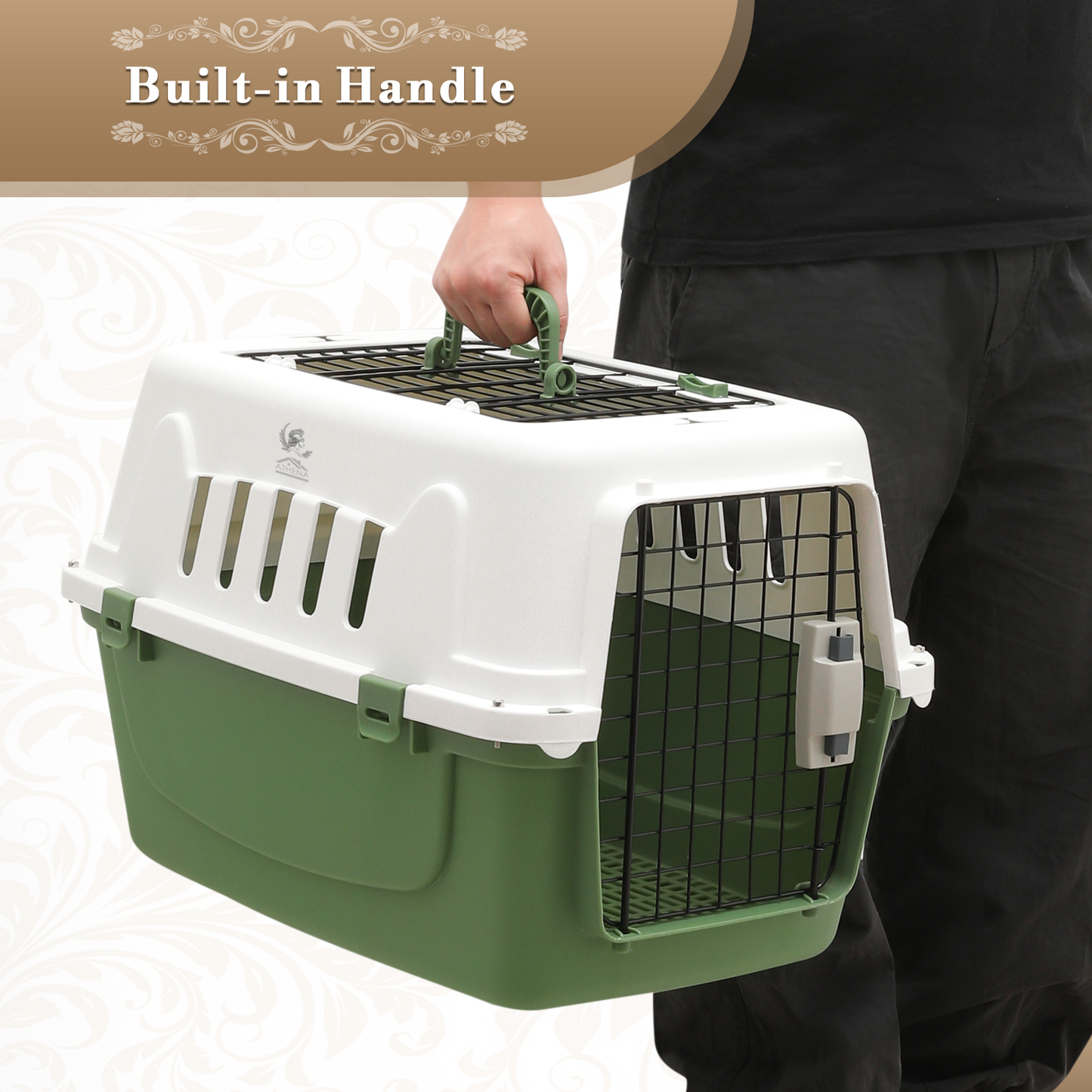 ATHENA COLLECTION Pet Carrier Hard-Sided 22'' Length 1 Handle White and Forest Green
