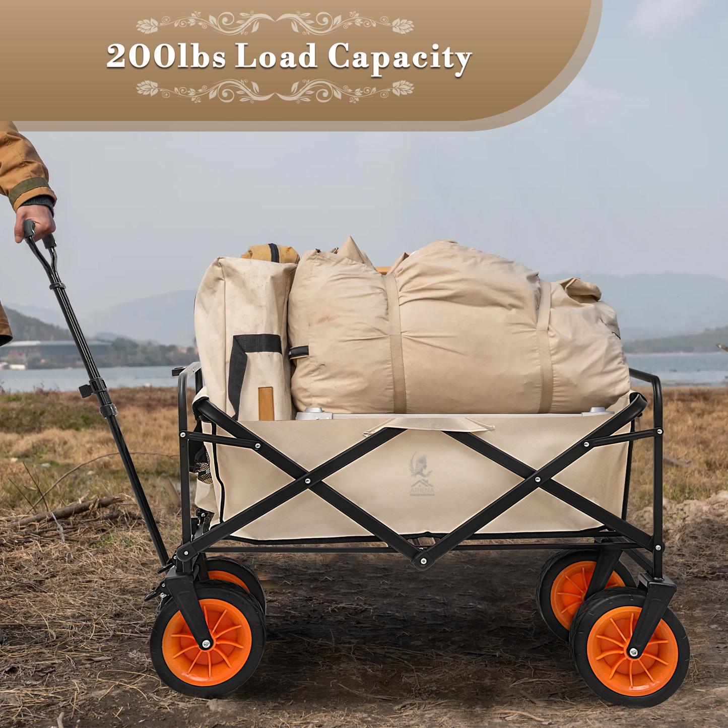 Athena Collection Foldable Wagon Cart with Wheel, Folding Shopping Cart for Grocery Colapsible Wagon Beach Cart with Foldable Table Garden Wagon Large Capacity Heavy Duty Folding for Shopping Garden Outdoor Beach Sport Camping