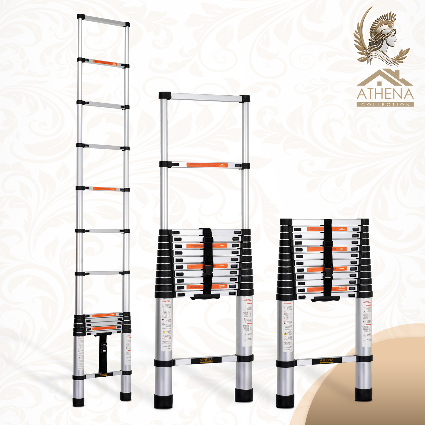 Athena Collection 12.5ft/13-Step Aluminium Extension Telescopic Ladder