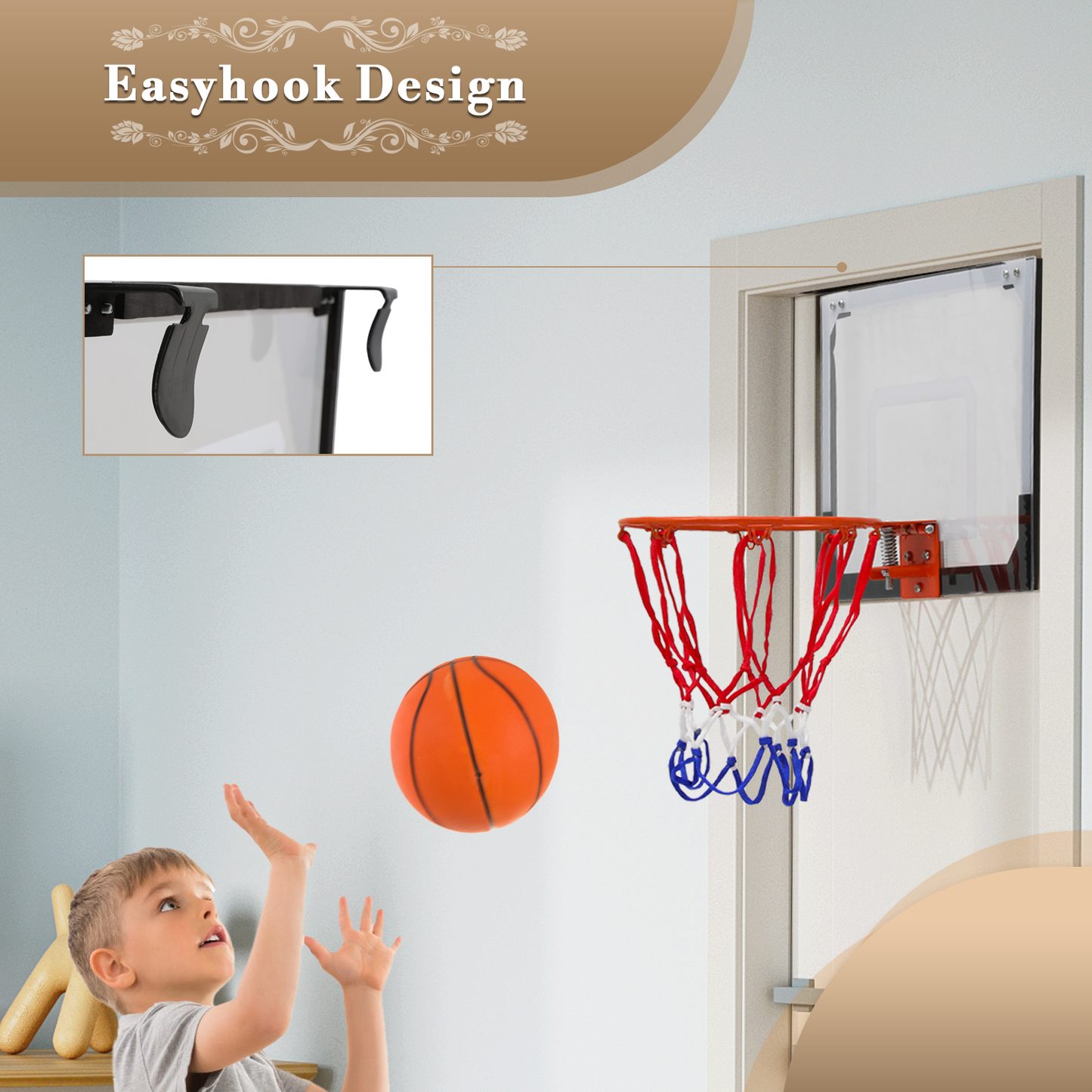 Athena Collection Wall-Mounted Basketball Hoop Transparent Board Sports Mini Basketball Hoops