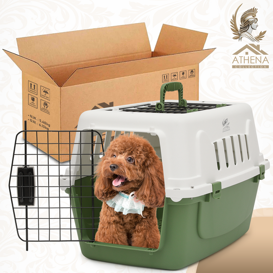 ATHENA COLLECTION Pet Carrier Hard-Sided 22'' Length 1 Handle White and Forest Green