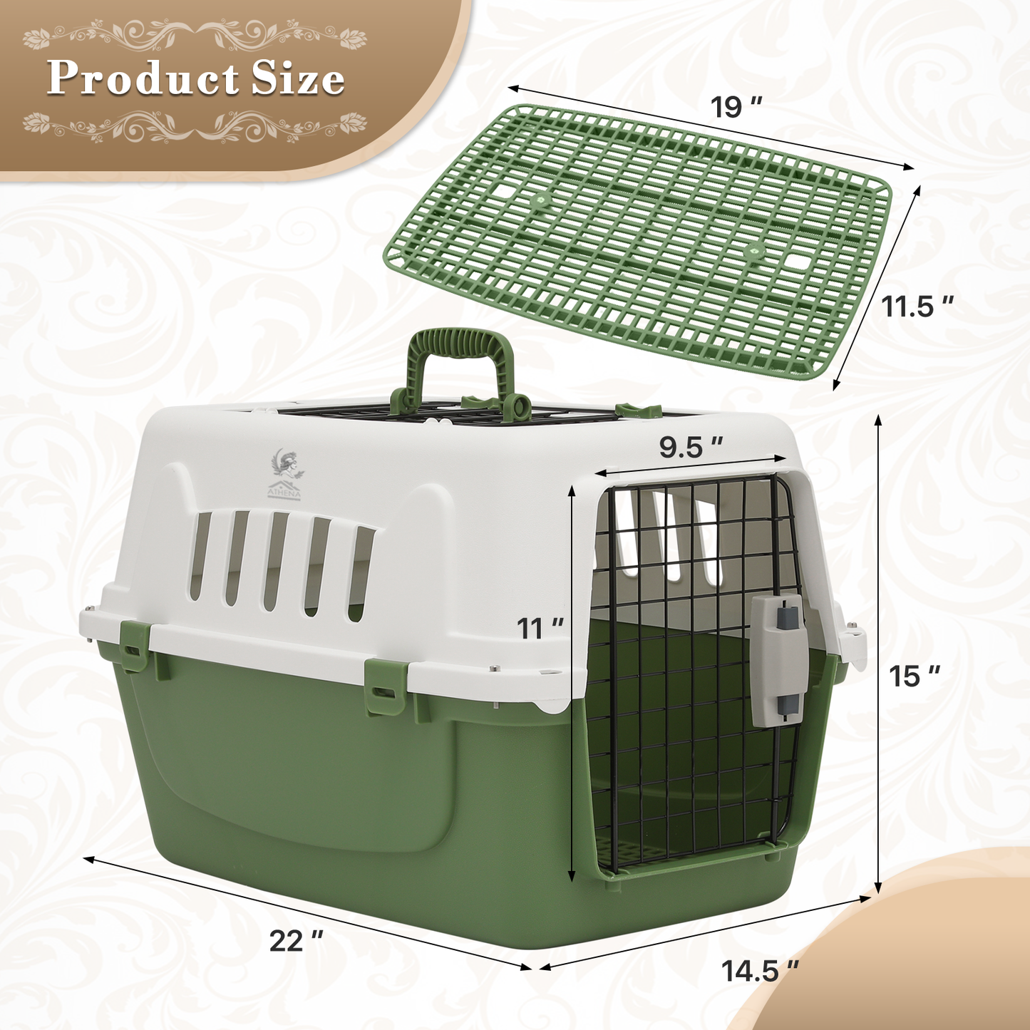 ATHENA COLLECTION Pet Carrier Hard-Sided 22'' Length 1 Handle White and Forest Green