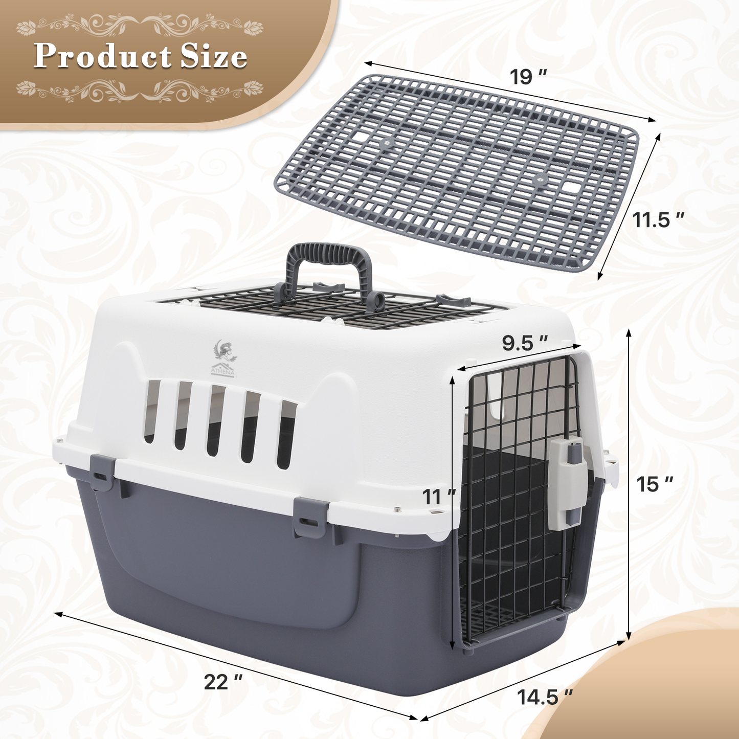 ATHENA COLLECTION Pet Carrier Hard-Sided 22'' Length 1 Handle White and Dark Grey