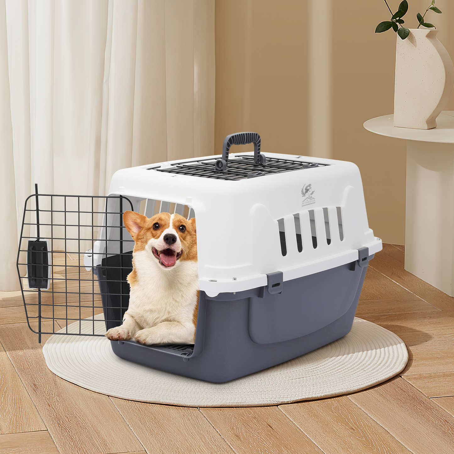 ATHENA COLLECTION Pet Carrier Hard-Sided 22'' Length 1 Handle White and Dark Grey