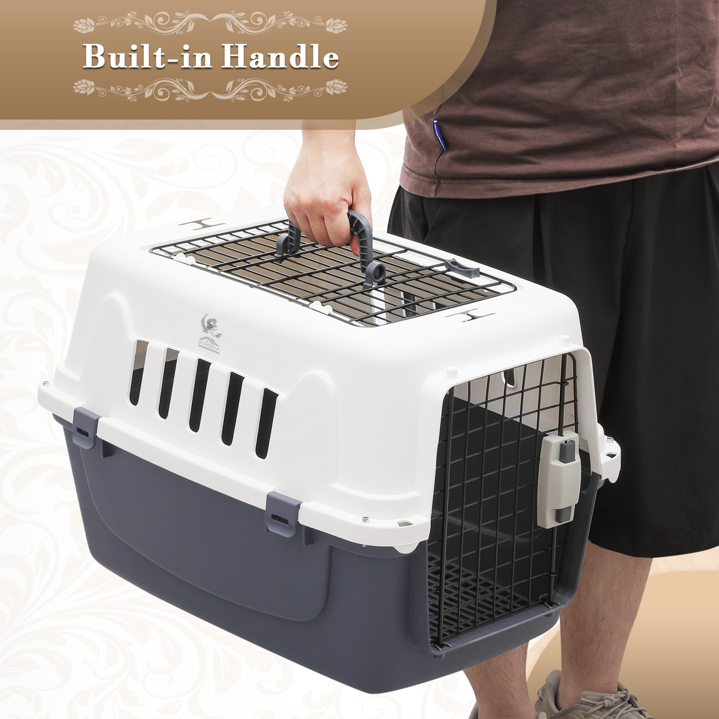 ATHENA COLLECTION Pet Carrier Hard-Sided 22'' Length 1 Handle White and Dark Grey