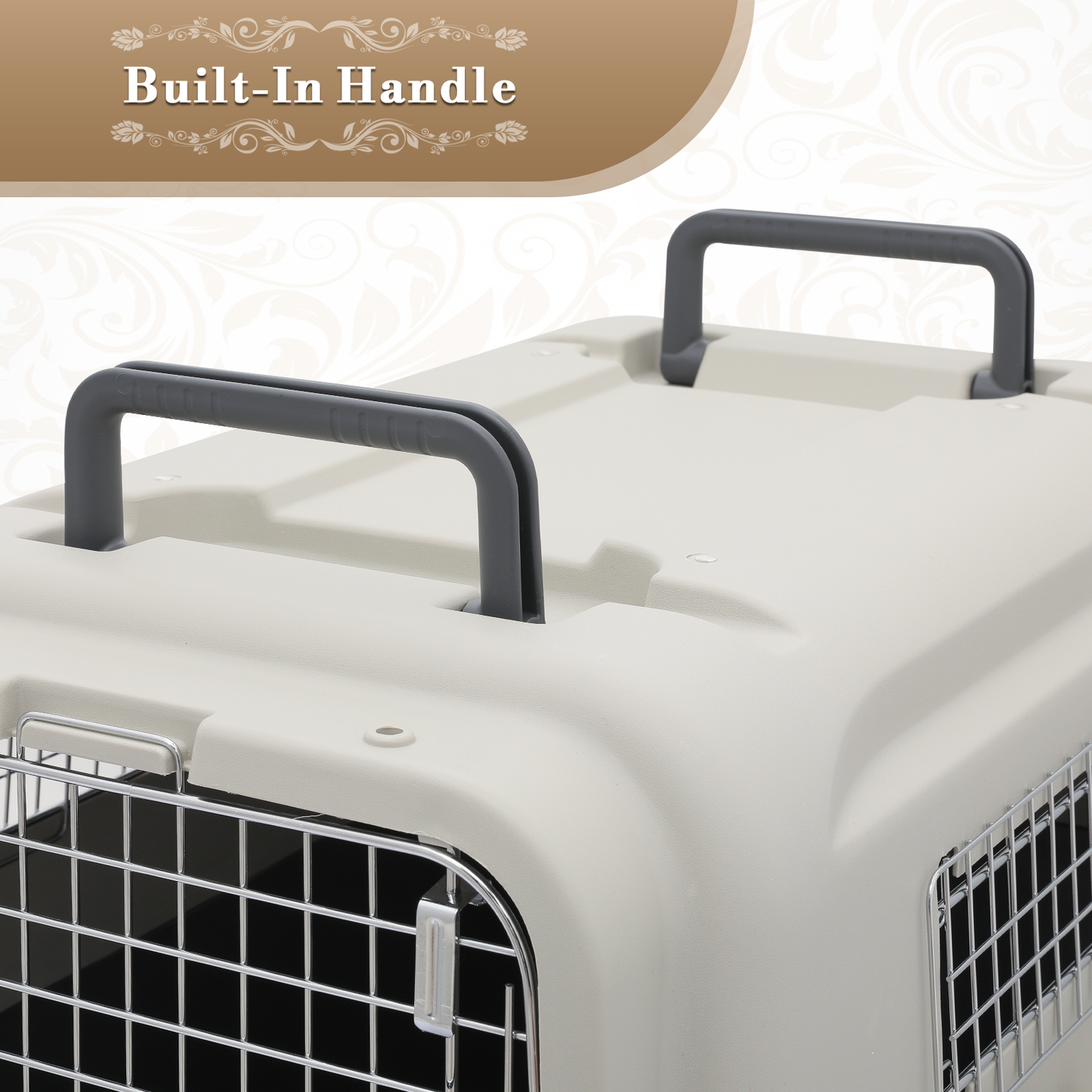 ATHENA COLLECTION Pet Carrier Hard-Sided 32'' Length 2 Handle with 2 Dishs, 4 Wheels White/Dark Grey