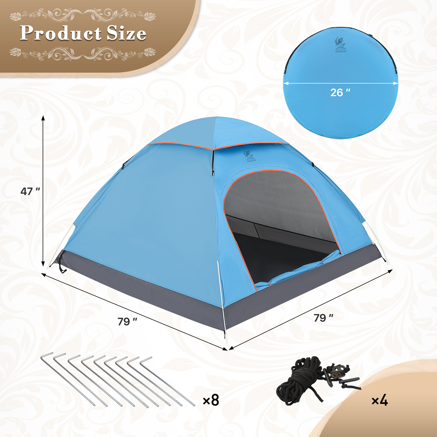 ATHENA COLLECTION Camping Tent Dome 79''Length Blue