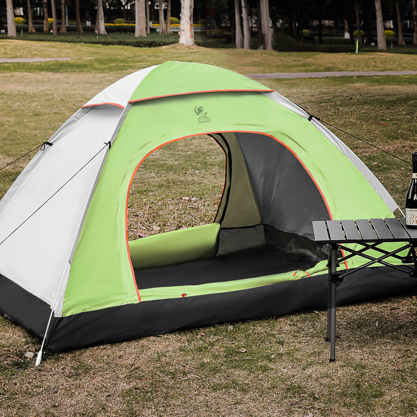 ATHENA COLLECTION Camping Tent Dome 79''Length LIGHT GREY-NEON GREEN